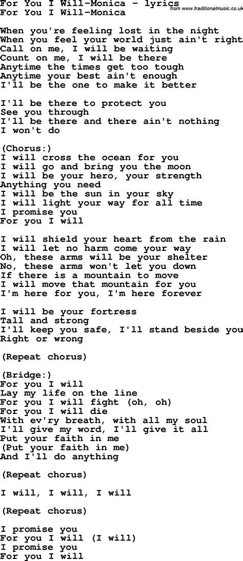 lyrics to for you i will